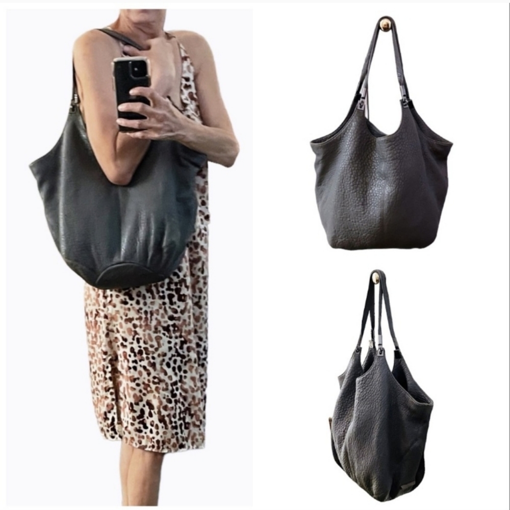Elizabeth & James Steel Gray Large Grain Pebble Leather Cynnie Shopper